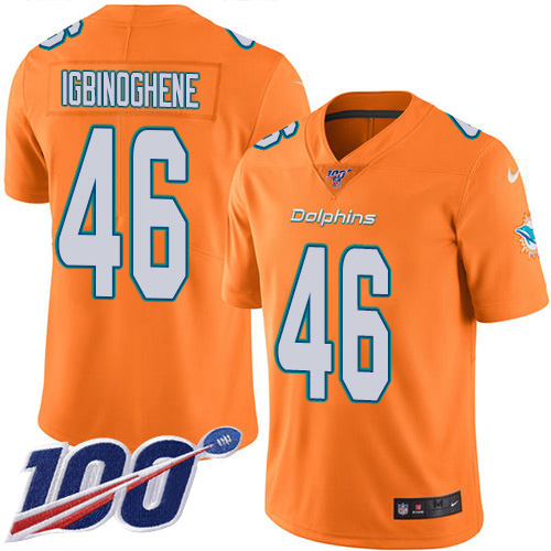 Nike Miami Dolphins 46 Noah Igbinoghene Orange Youth Stitched NFL Limited Rush 100th Season Jersey